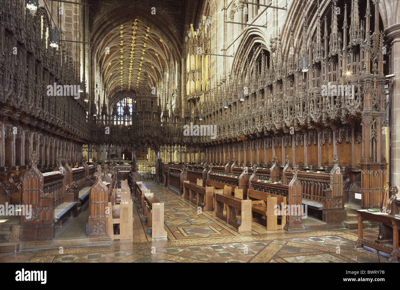 Chester Cathedral Chor nach Westen horizontale Stockfoto