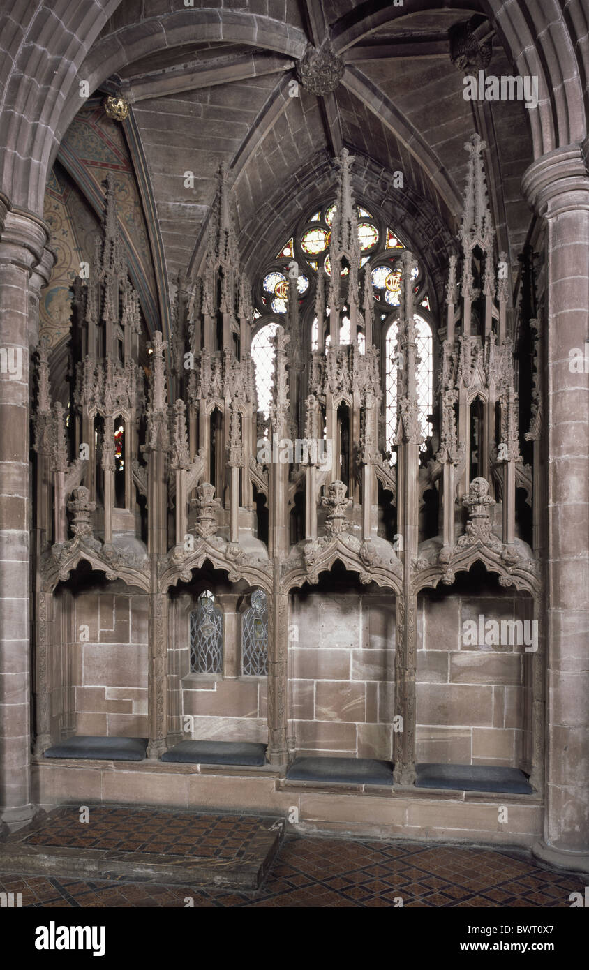 Chester Kathedrale Sedilia am Hochaltar Stockfoto