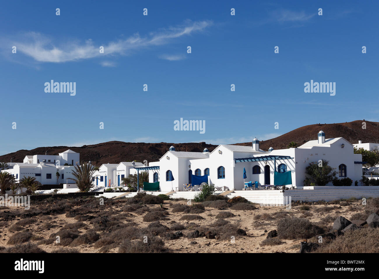 Ferienhäuser in Charco del Palo, Lanzarote, Kanarische Inseln, Spanien, Europa Stockfoto