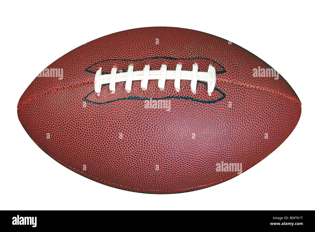 Ein American Football isoliert auf weißem Hintergrund mit Beschneidungspfad getan mit Zeichenstift-Werkzeug. Stockfoto