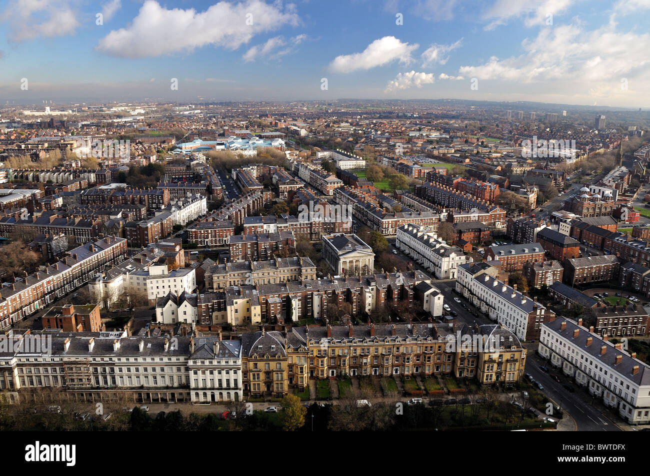 Skyline von der anglikanischen Kathedrale von Liverpool Stockfoto