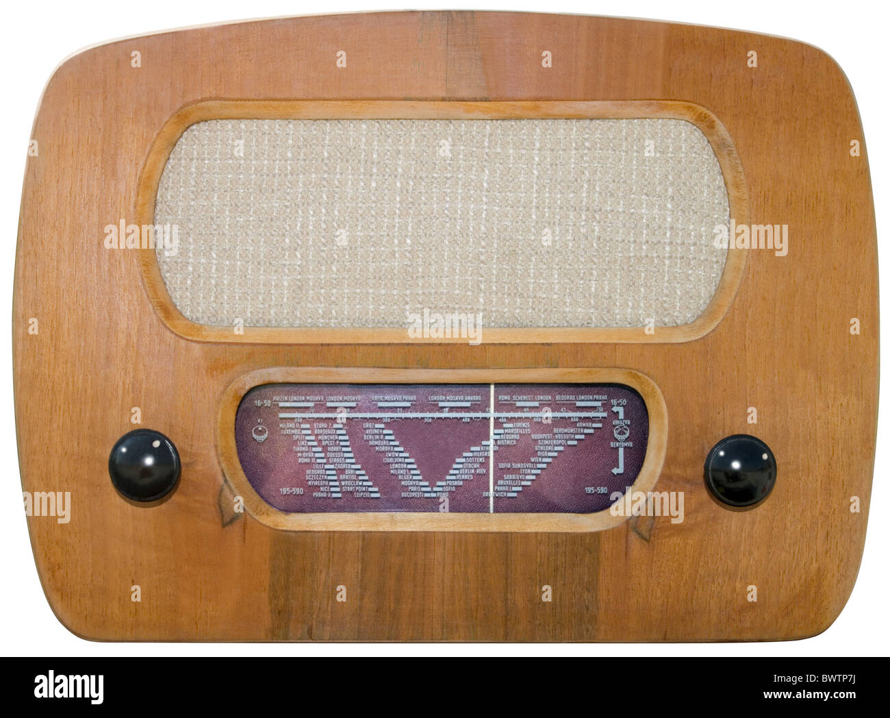 Ausschnitt des ungarischen Orion Vintage Radio isoliert mit Beschneidungspfad Stockfoto