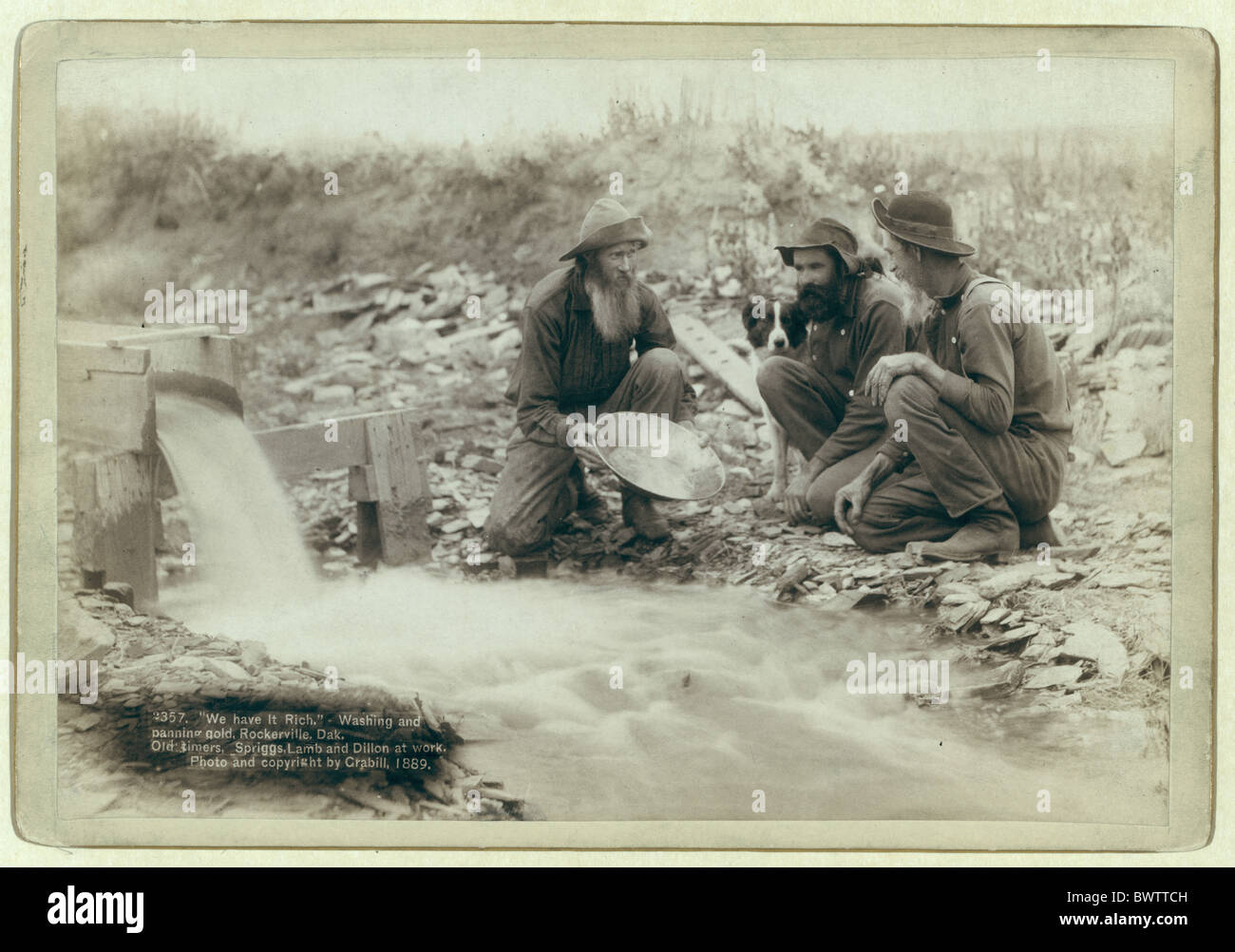 Goldrausch Rockerville Dakota USA Mine Goldwaschen schwenken gold Gold Digger Foto John Grabill ca. 1890 wild Stockfoto