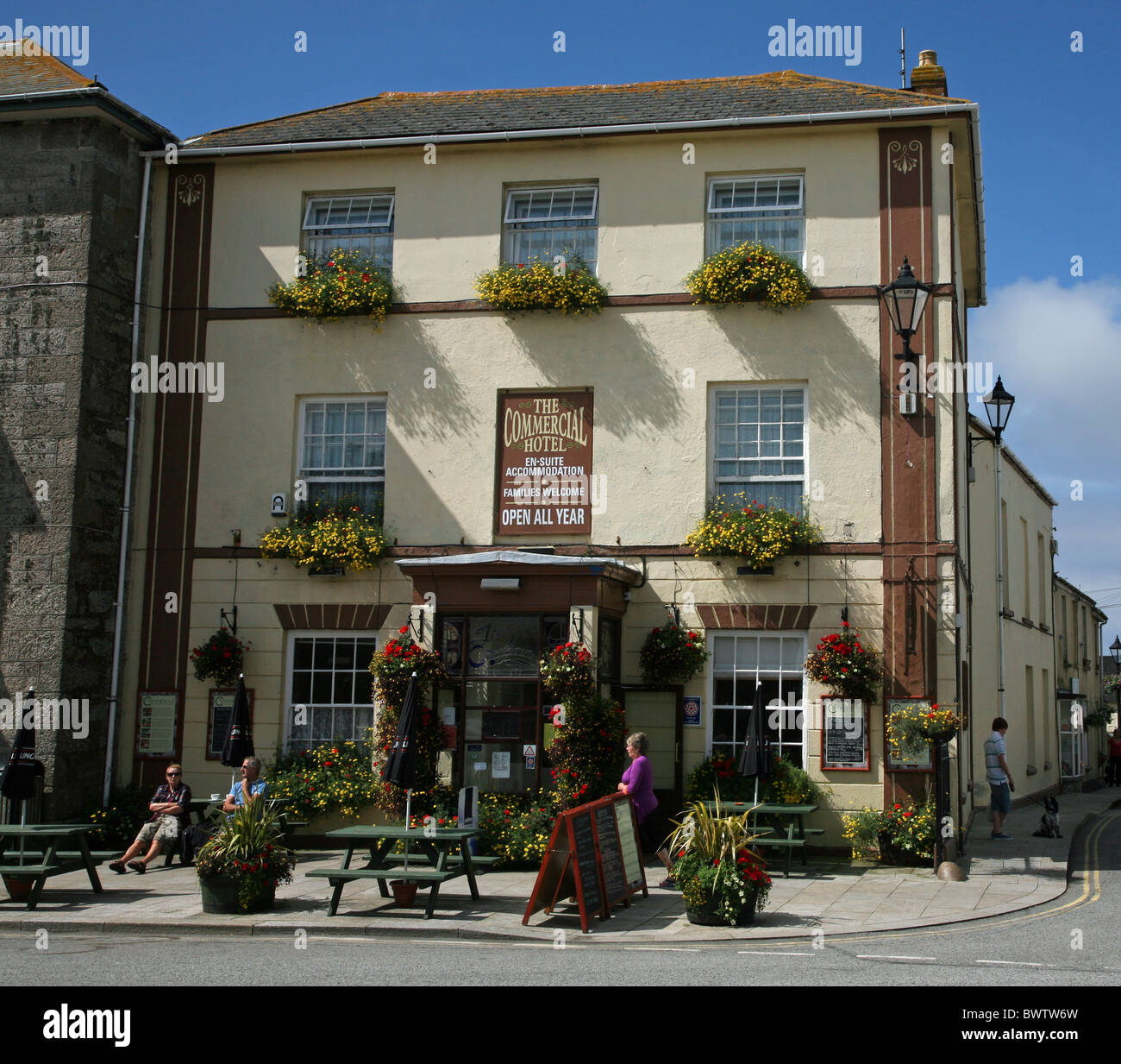 Commercial Hotel in der Stadt St. Just, Cornwall, Südwestengland, UK Stockfoto