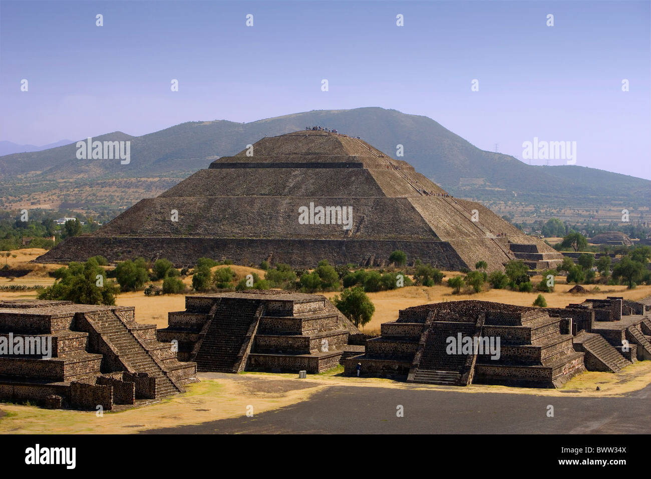 Mexiko Mittelamerika Amerika Ruinen Teotihuacan UNESCO Weltkulturerbe Sonne Pyramide Südamerika Februar Stockfoto