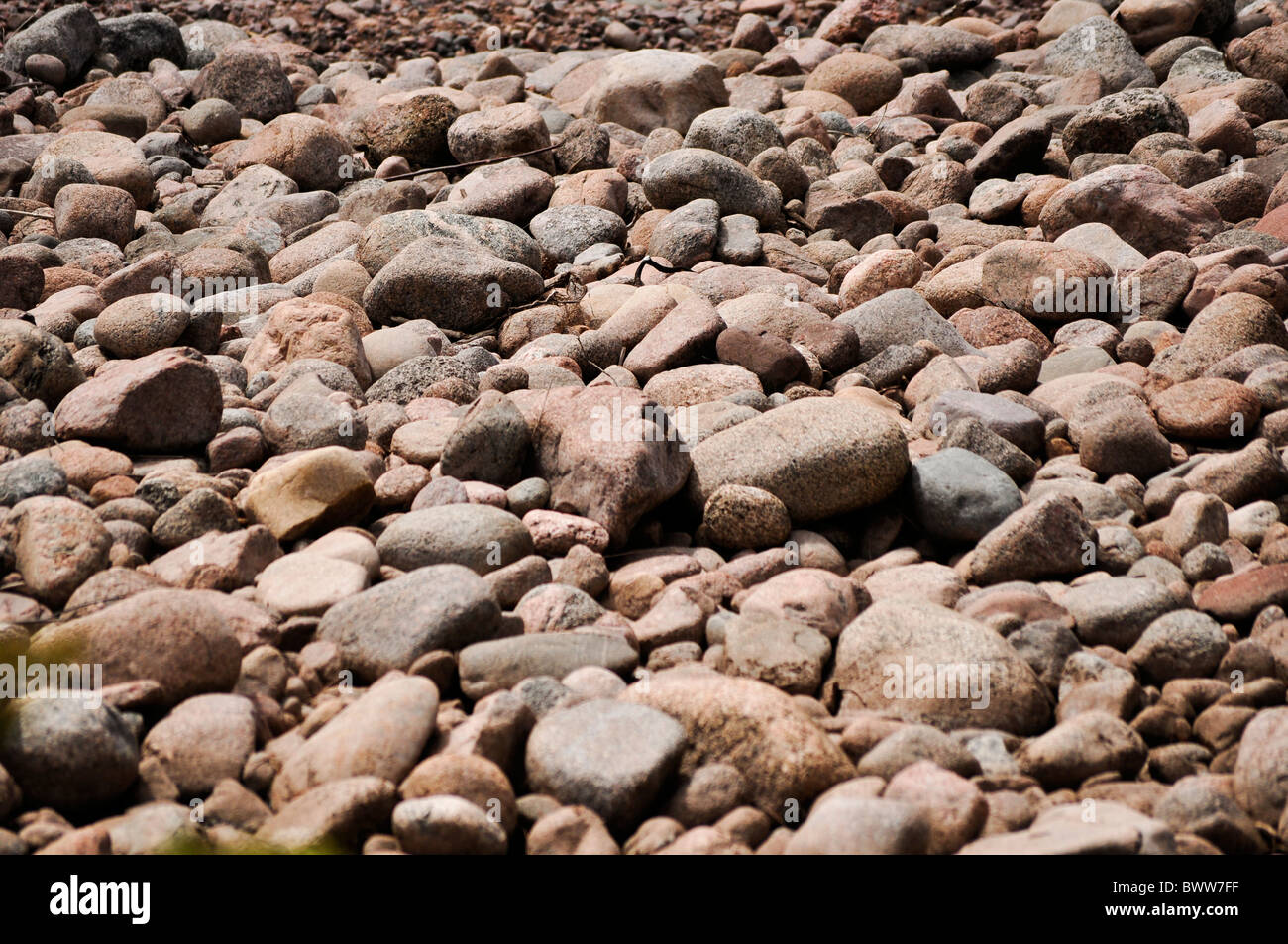 Fluss rockt Bett Runde-dry-Rock-Felsen Stockfoto