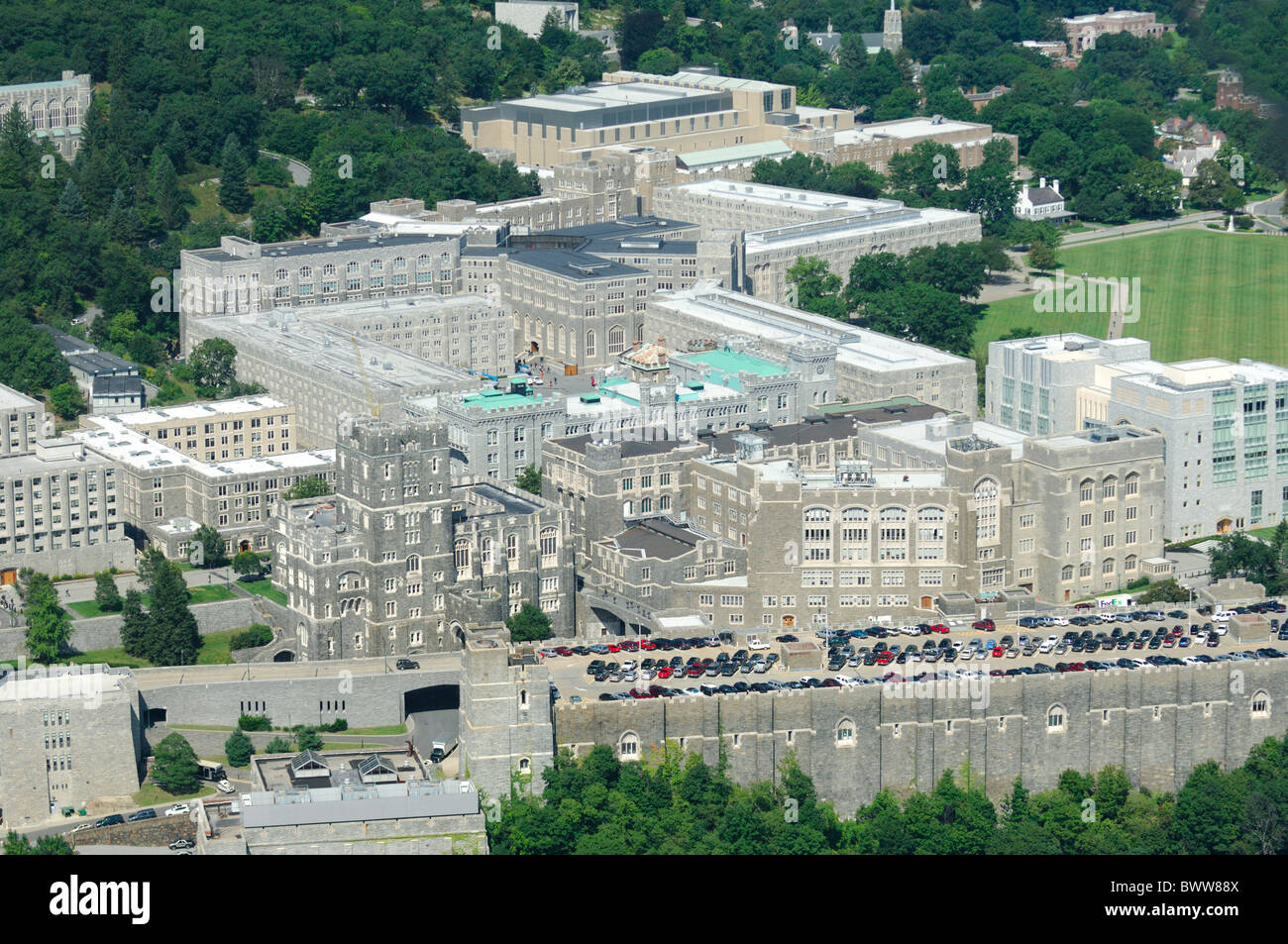 Luftaufnahme der United States Military Academy Gebäude von West Point, New York State, Usa Stockfoto