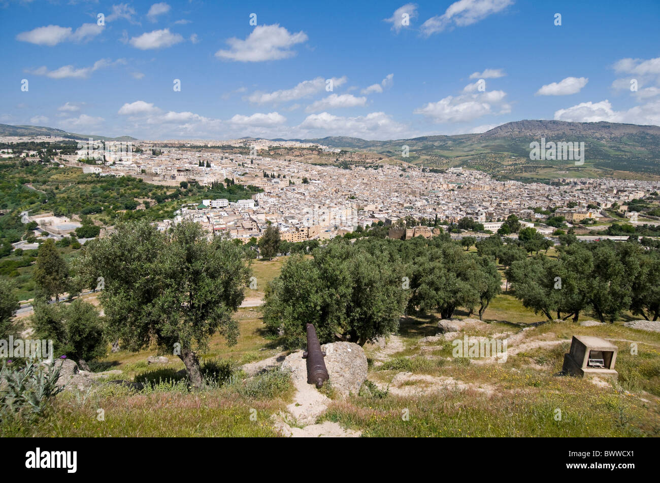 Panoramablick auf die Königsstadt Fes - best of Marokko Stockfoto