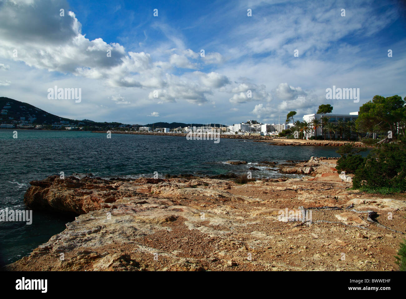 Küste von Santa Eulalia, Ibiza, Spanien Stockfoto