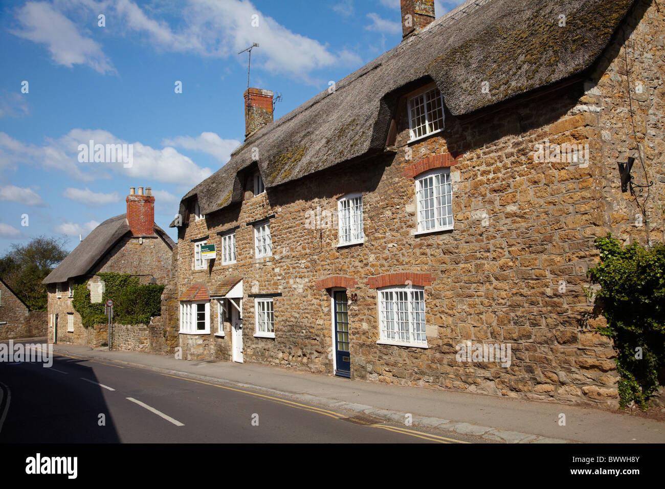 Strohgedeckten Hütten, Abbotsbury Dorf, Dorset, England, Vereinigtes Königreich Stockfoto