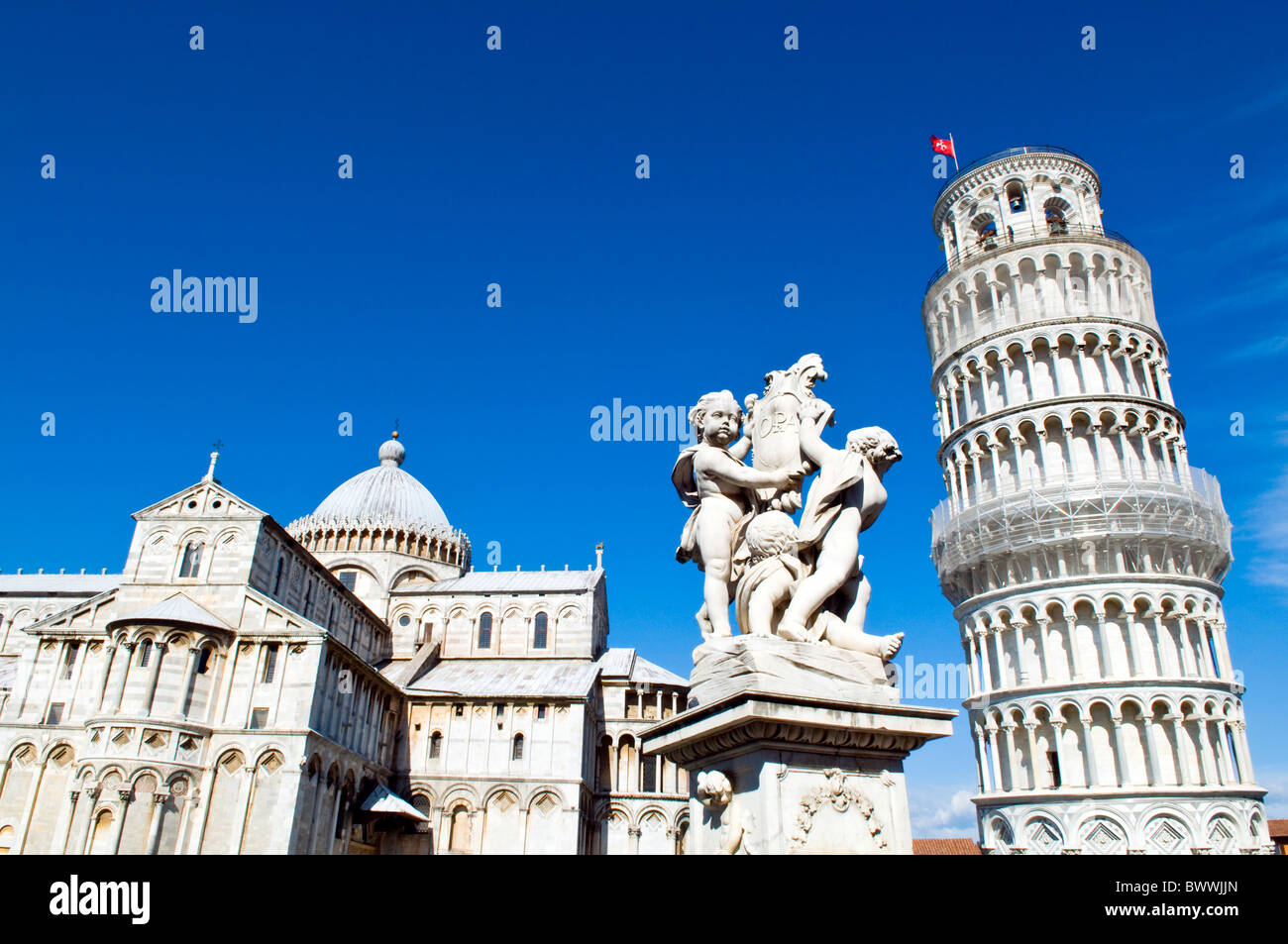 Kathedrale und schiefen Turm von Pisa, Piazza dei Miracoli, UNESCO-Weltkulturerbe, Pisa, Toskana, Italien Stockfoto