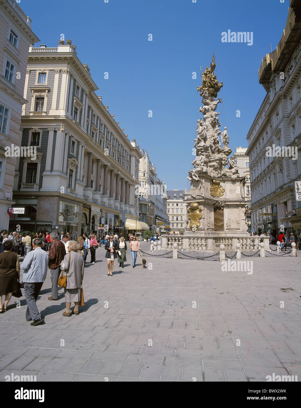 Österreich Europa Wien Graben Fußgängerzone Mall touristischen Pest Spalte Ansicht Fassaden Stockfoto