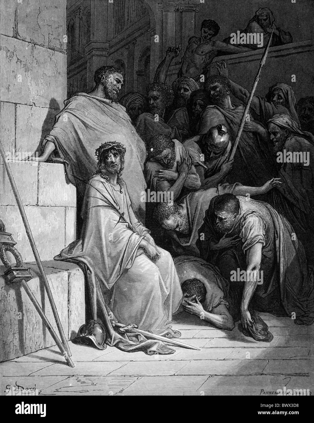 Gustave Doré; Die Leidenschaft; Christus verspottet; Schwarz / weiß-Gravur Stockfoto