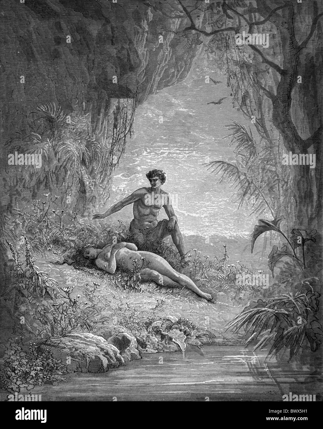 Gustave Dore Adam Und Eva Im Garten Eden Von John Miltons Paradise Lost Schwarz Weiss Gravur Stockfotografie Alamy