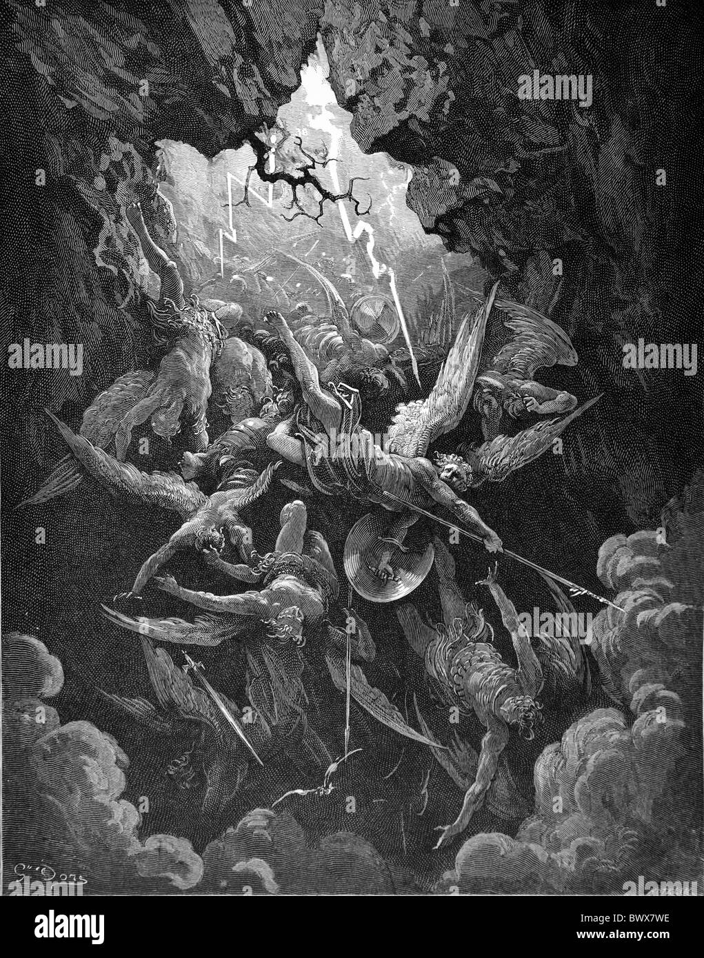 Gustave Doré; Die Mündung der Hölle aus John Miltons Paradise Lost; Schwarz / weiß-Gravur Stockfoto