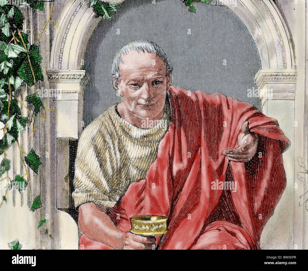 Horaz (65-8 v. Chr.). Römische Lyriker während der Zeit des Augustus. Farbige Gravur. Stockfoto