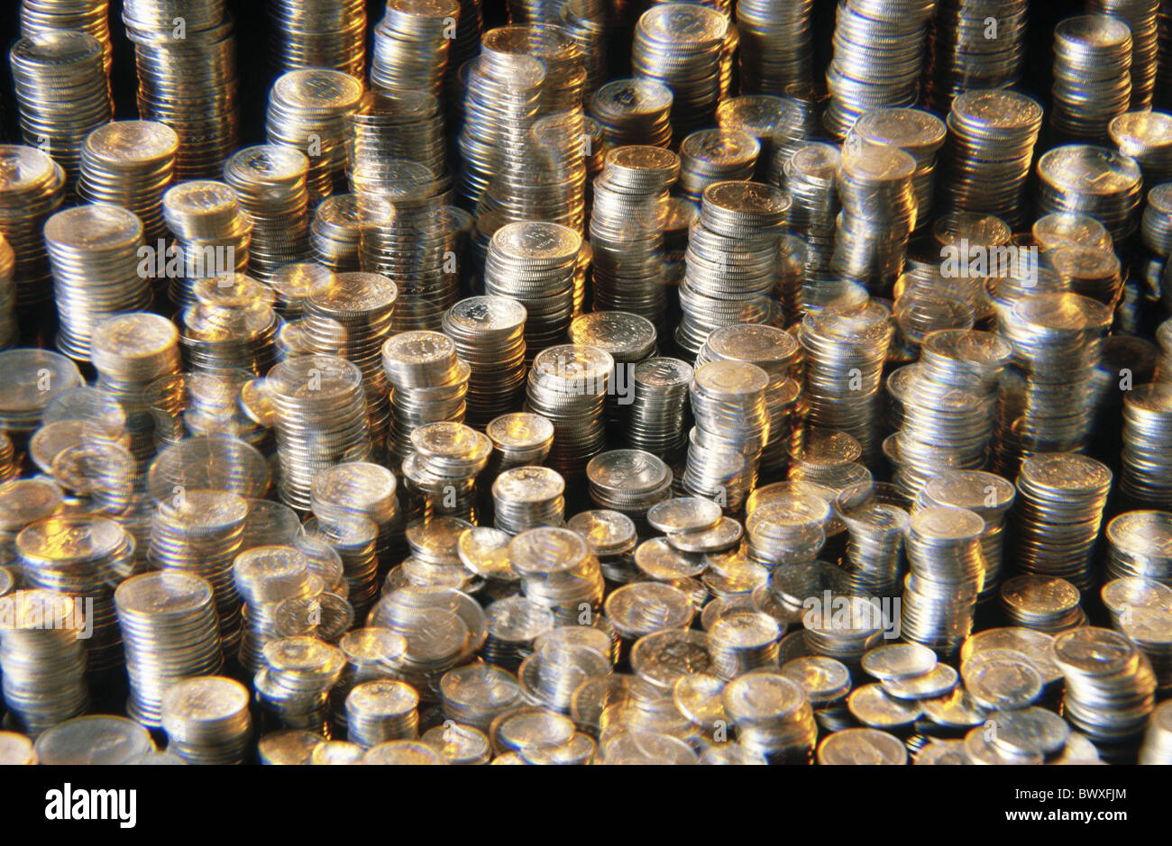 Geld Schneiden Teil der Schweiz Europa Schweizer Franken Münzen Türmen Türme Höhen Stockfoto