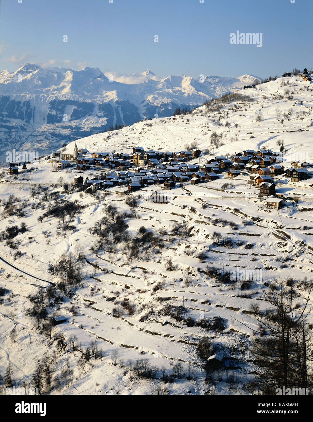 Landschaft Berge Alpen Alpen Berg Hang Mase Panorama Schweiz Europa Übersicht Val Hérens Walliser Stockfoto