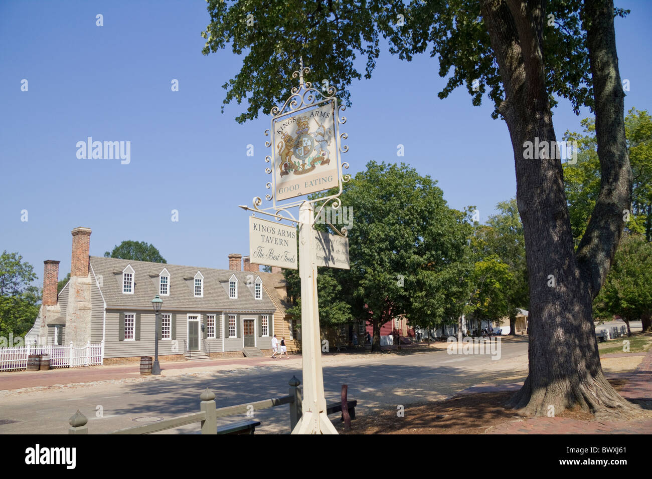 Kings Arms Taverne Schild an Duke of Gloucester Street, Colonial Williamsburg, Virginia, USA Stockfoto