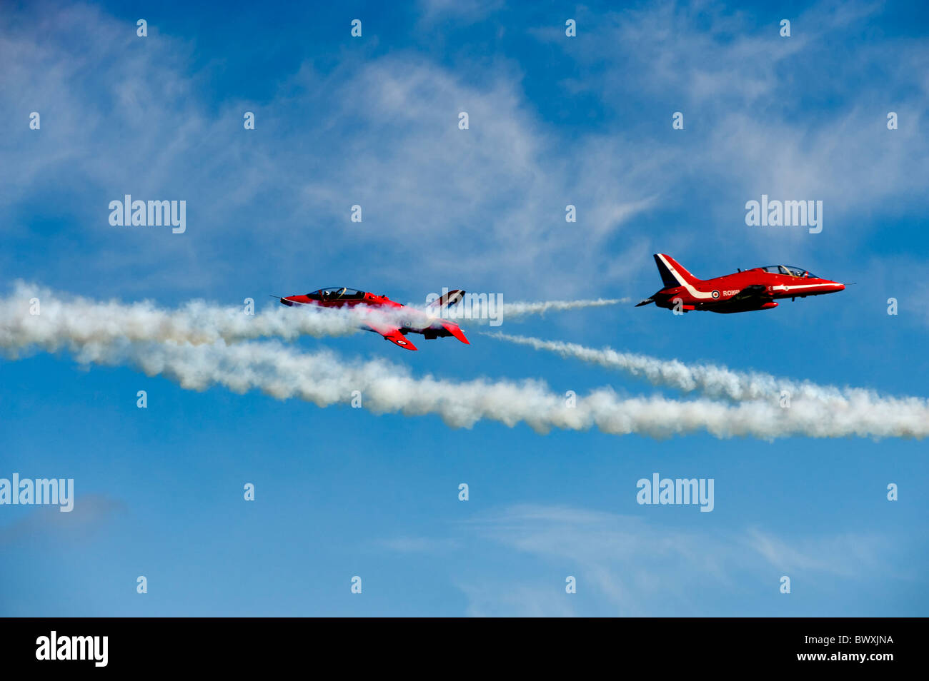 Die RAF rote Pfeile Crossover Stockfoto