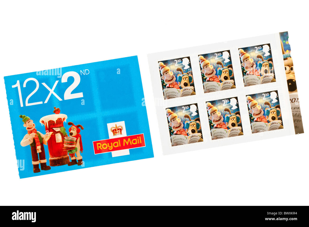 12 Royal Mail Wallace und Gromit 2. Klasse Weihnachtsmarken.  Nur zur redaktionellen Verwendung Stockfoto