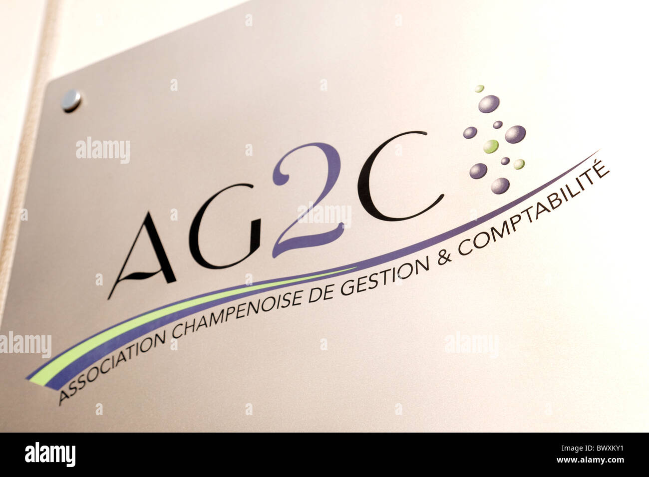 Symbol des AG2C - Vereins Champenoise de Gestation et Comptabilite der Champagner-Verband der Verwaltung und Buchhaltung Stockfoto