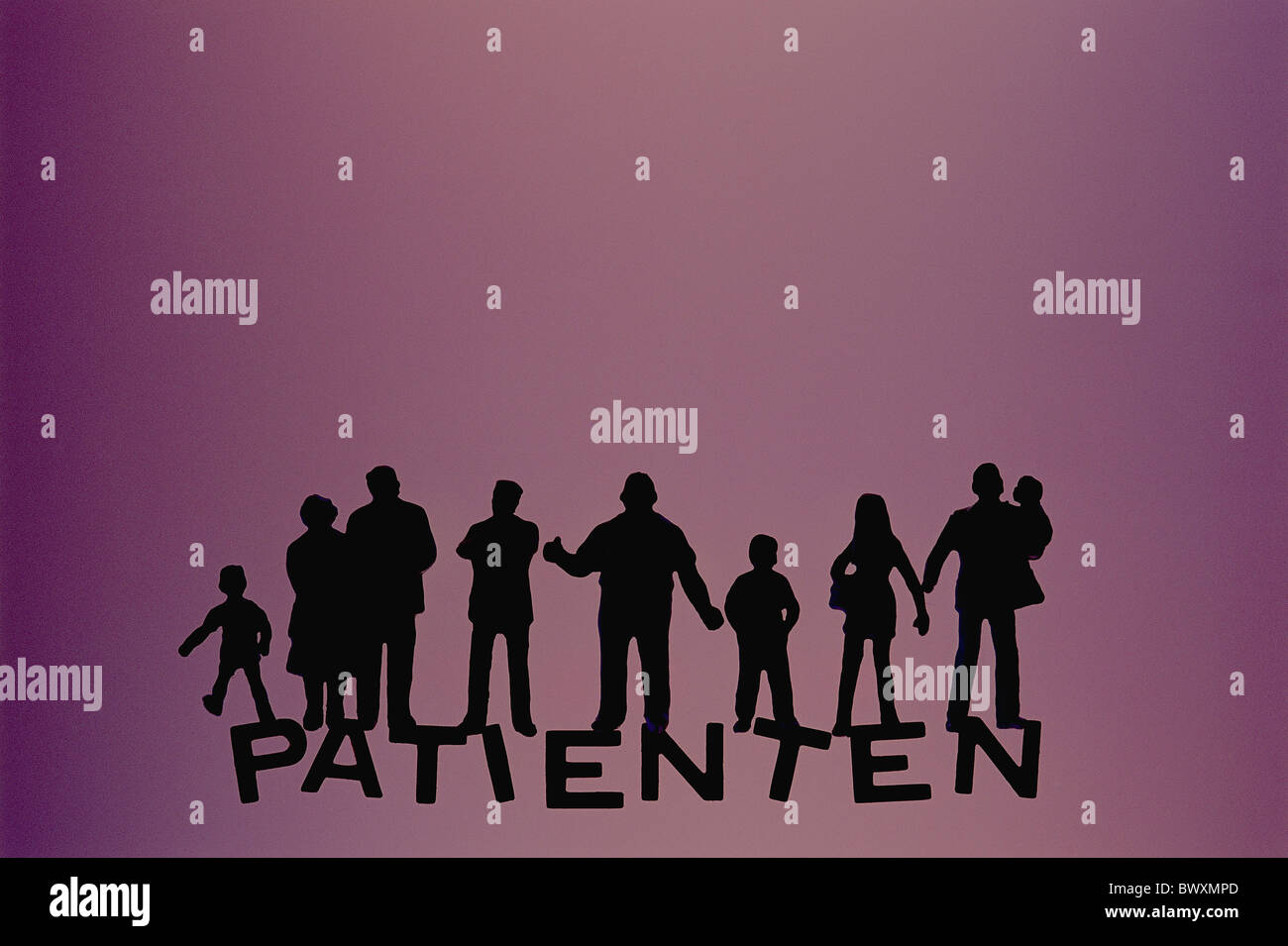 Medizin-Symbol Person Kinder Gruppe Silhouetten Handschrift Patienten schreiben Stockfoto