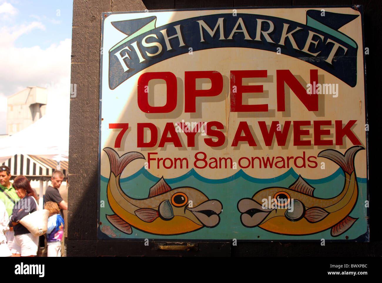 Fischmarkt in Whitstable Hafen Oyster festival Stockfoto