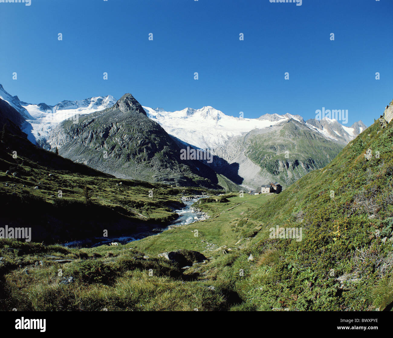 Alpen Alpen Berge Berlin Hütte Österreich Europa Panorama Tirol Zillertal Zillertaler Hauptkamm Stockfoto