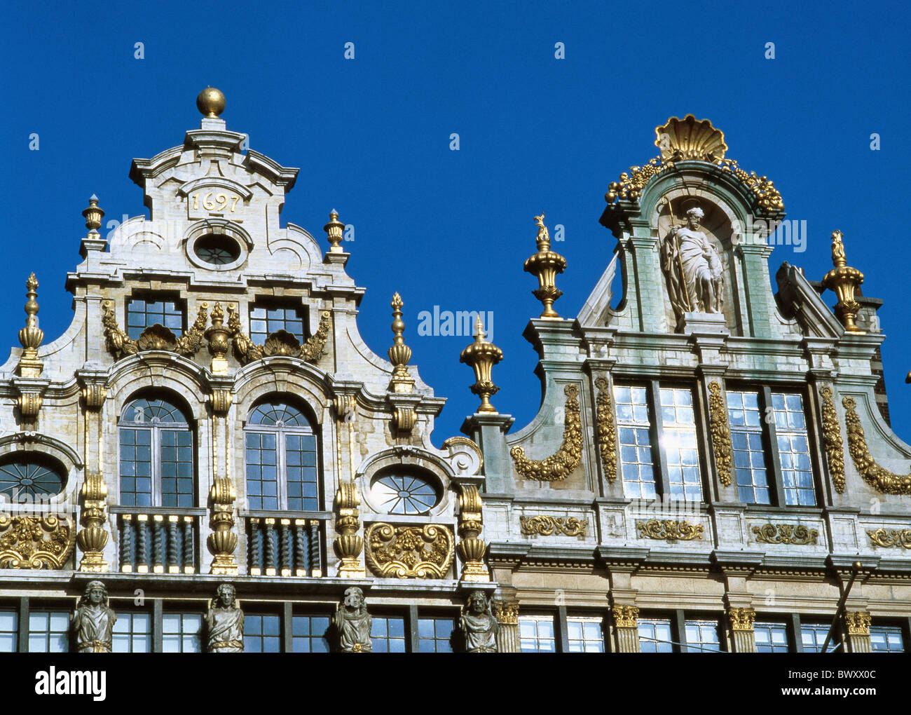 Belgien Brüssel Grote Markt Giebel Haus Hausfassaden verzierten Stockfoto