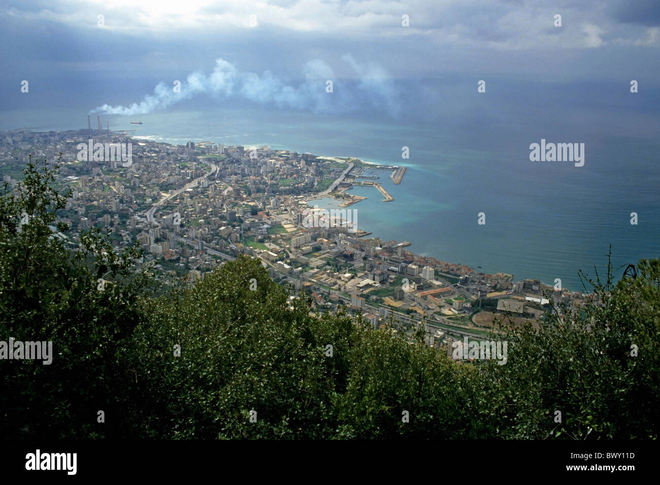 Blick über die Bucht von Jounieh von Harissa, Beirut, Libanon. Stockfoto