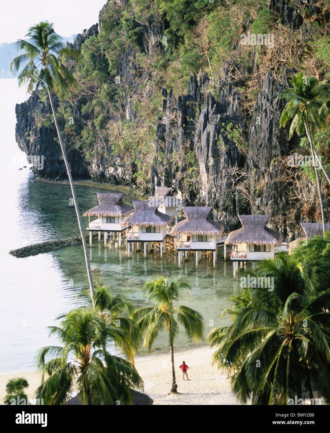 El Nido Strand Hotel Miniloc Island Resort Palawan Philippinen Asien Wasserbungalows Stockfoto