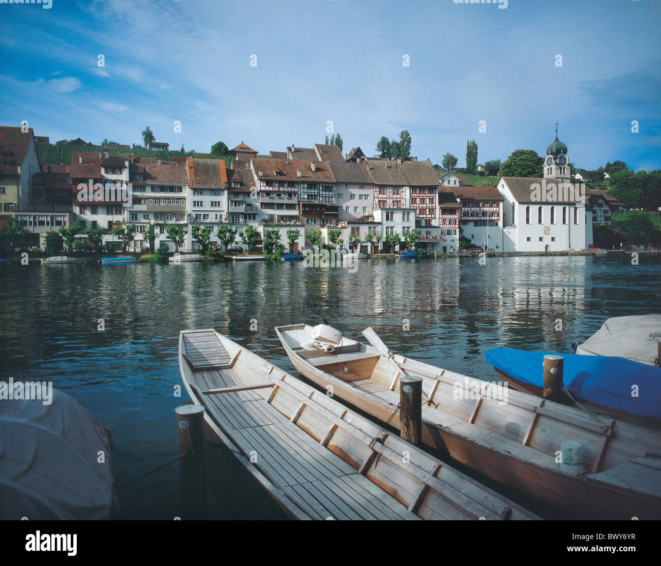 Boote Kanton Zürich Eglisau alte Stadt Rhein Schweiz Europa anzeigen Weidling Europa Stockfoto