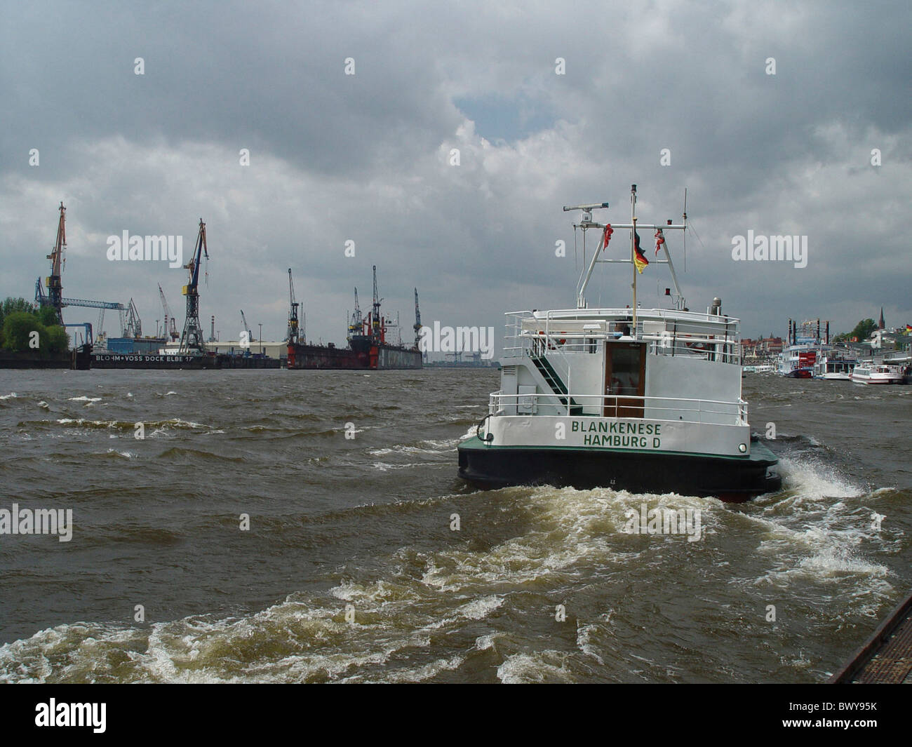 Deutschland Europa Elbe Hafen Hafen Hamburg Industrie Kran Krane Anlegestellen Schiff St. Pauli Stockfoto