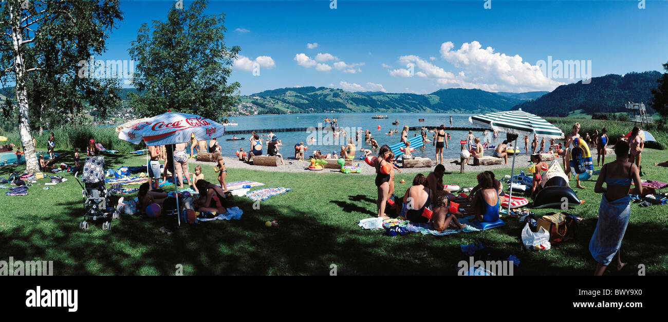 Schweiz Europa See Sea Ägerisee See Meer Familien outdoor Swimming pool kein Model Release Reed See Stockfoto