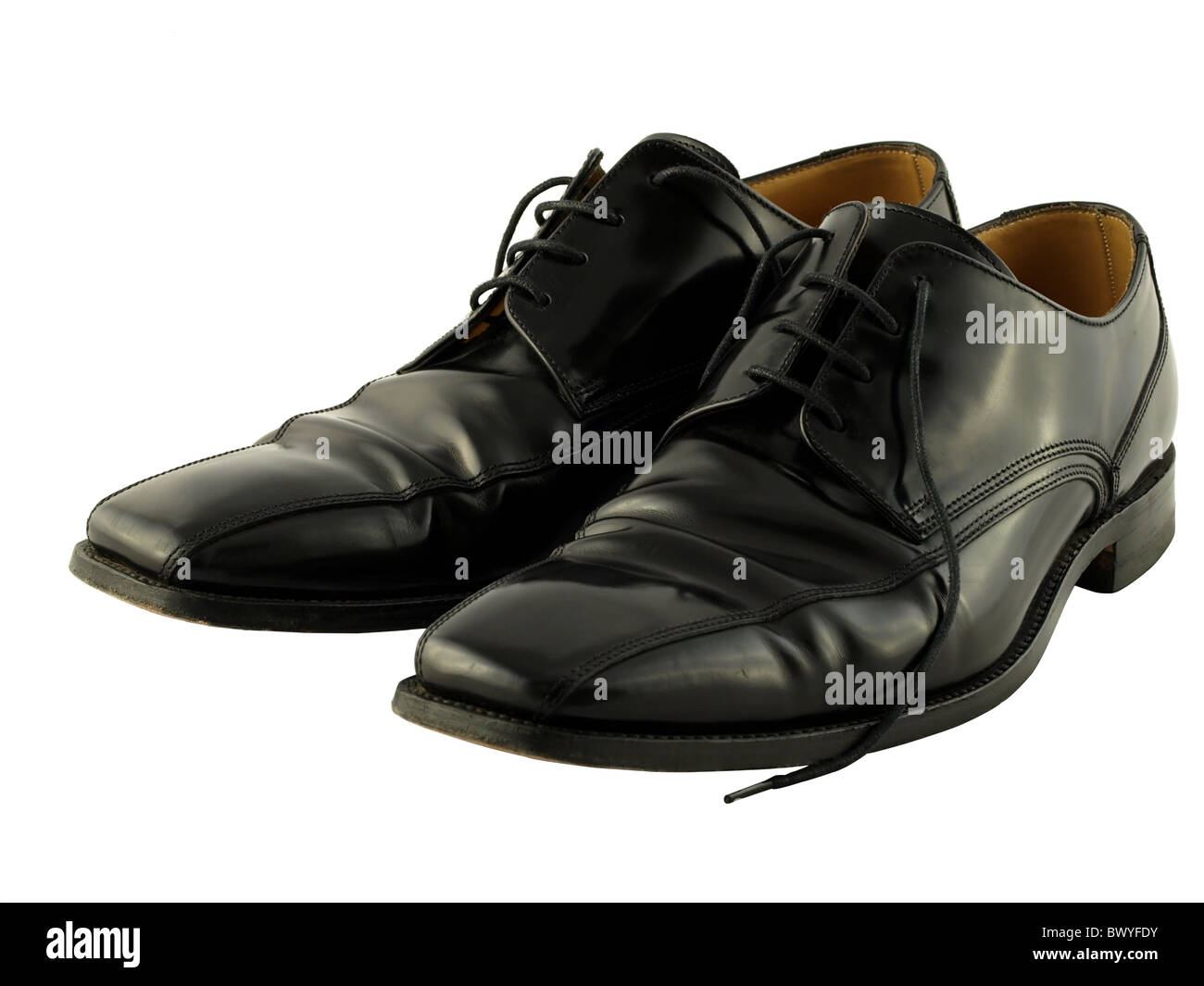 Ein paar aus schwarzem Leder traditionelle bequeme Schnürschuhe. Stockfoto