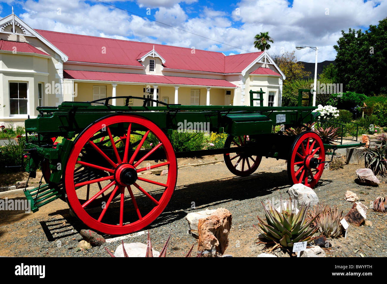 Eine alte Mode-Holzwagen. Prince Albert, Südafrika. Stockfoto