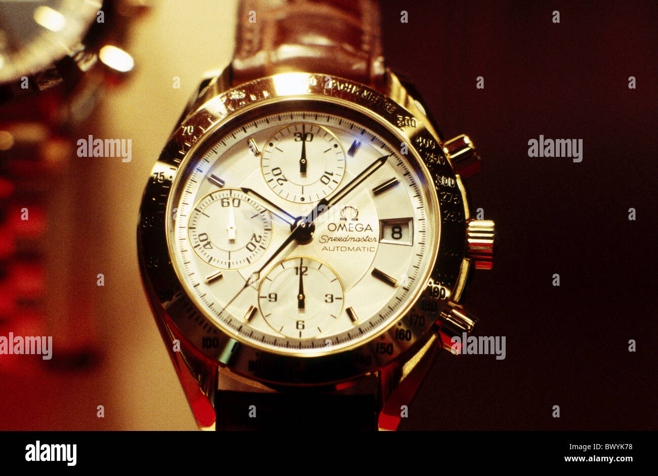 Armbanduhr Uhr Watch deluxe Uhr Ausstellung Basel Basel Schweiz Europa Omega Geschwindigkeit master Schmuck ein Stockfoto