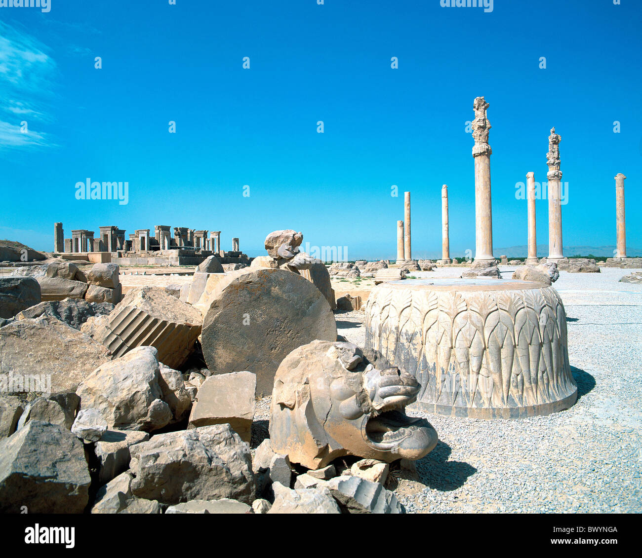 Apadana-Iran-Nahost-Kulturpalast Persepolis Ruinen Spalten Takht-e Jamshid antike Welt antike Stockfoto