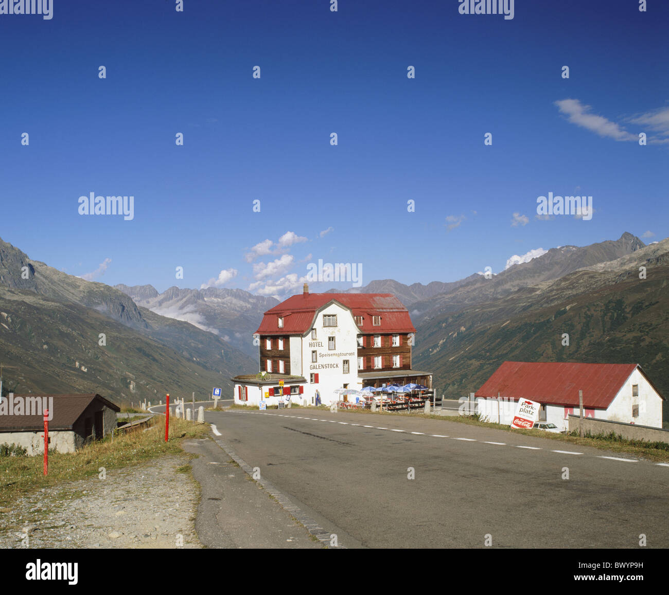 Furka Pass Hotel Galenstock Pass Höhe Bergpass pass Uri Valais Schweiz Stockfoto