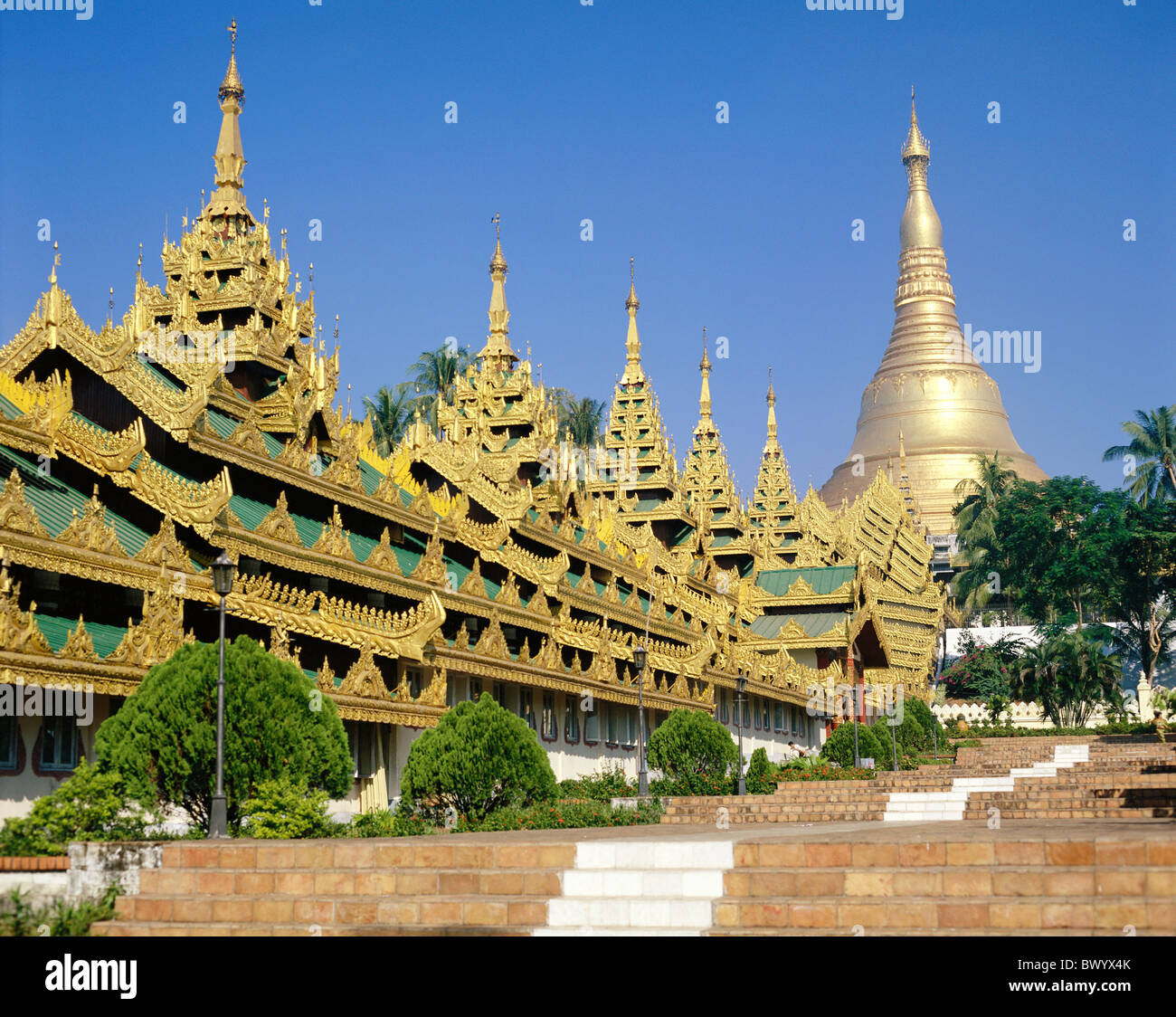 Architektur Asien Burma Asien Buddhismus Burma goldene Kultur Myanmar Religion Shwedagon Paya Pagode Stockfoto