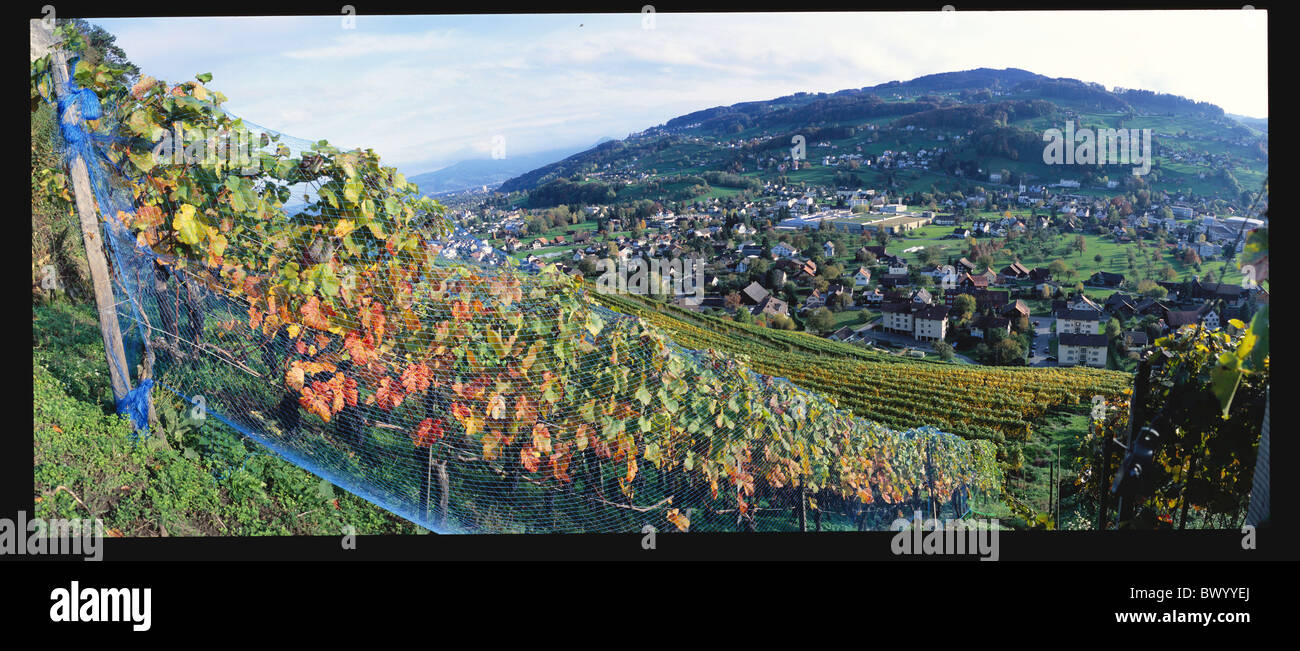 Dorf im Herbst Hügel Kanton St. Gallen Landschaft Landwirtschaft net Panorama Panorama schießt Schweiz Europa Stockfoto