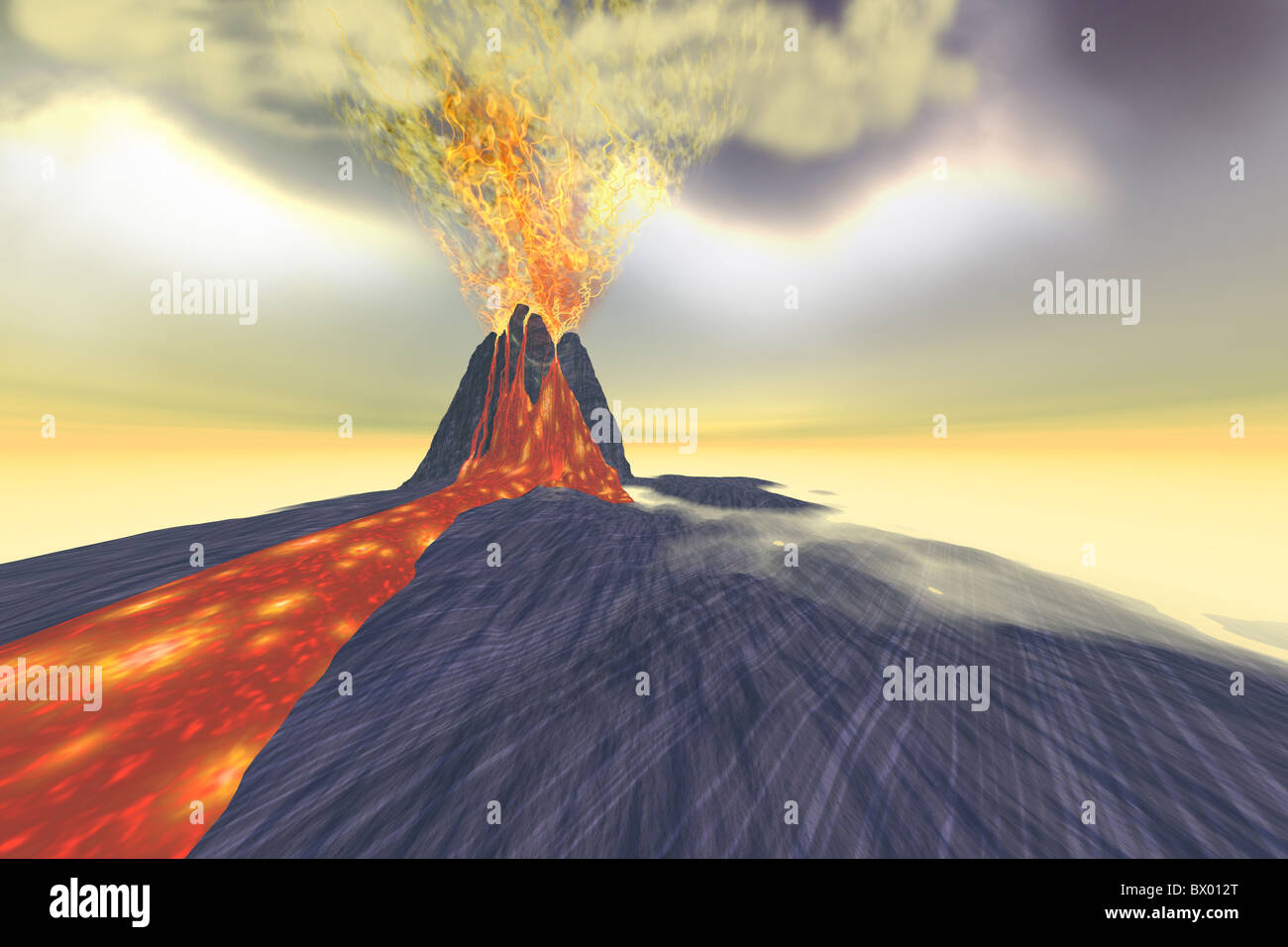 Vulkanische - ein Vulkan ausbricht mit Lava, Feuer und Rauch. Stockfoto