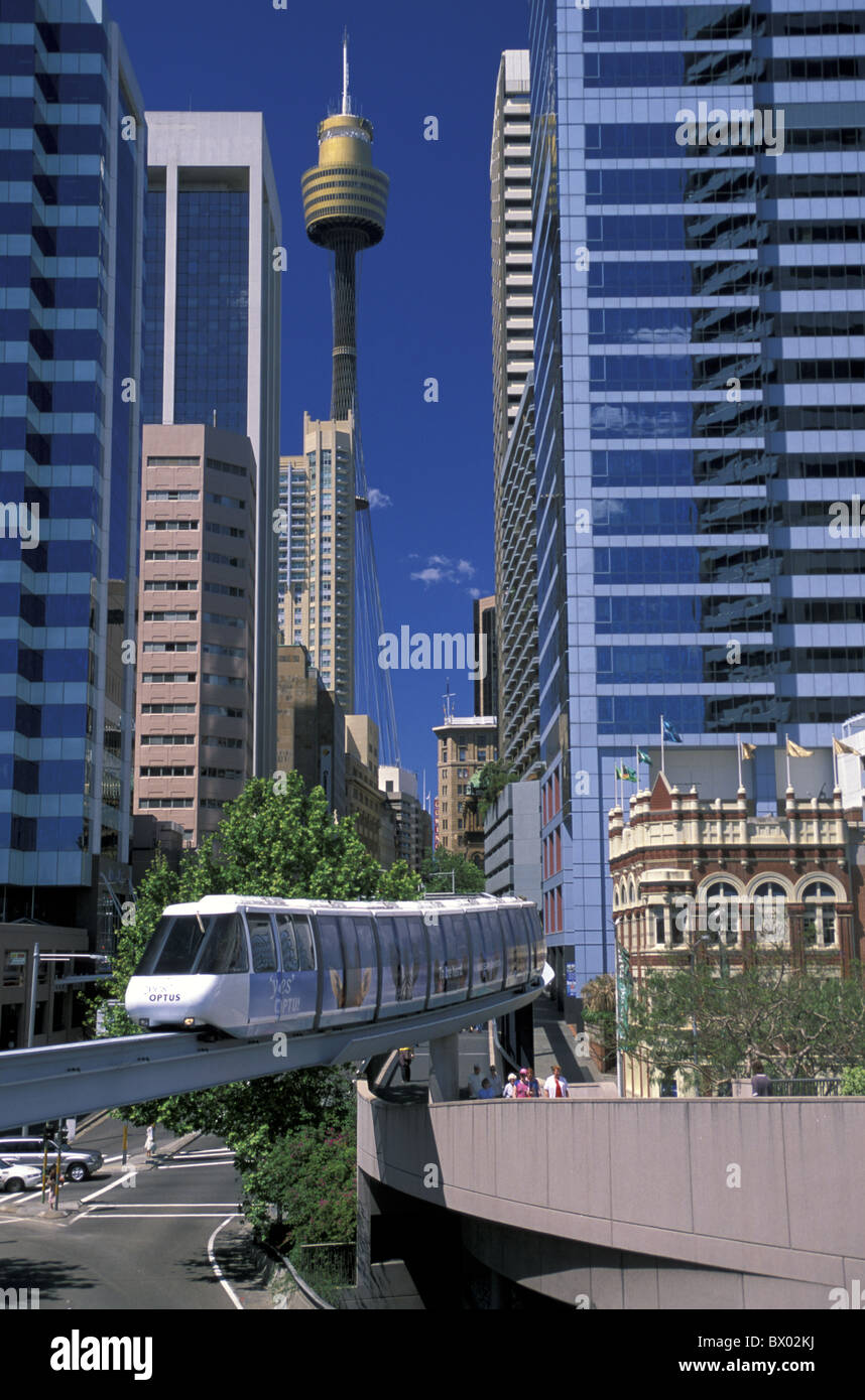 Australien-Stadt-Monorail und AMP Tower New South Wales Sydney moderne skyline Stockfoto