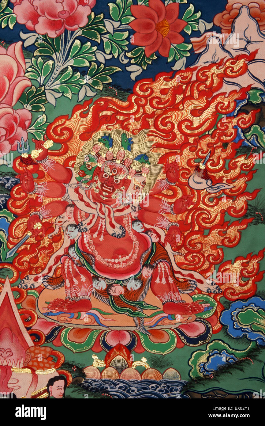 Exquisit gemalte rote Yama, Tibet, China Stockfoto