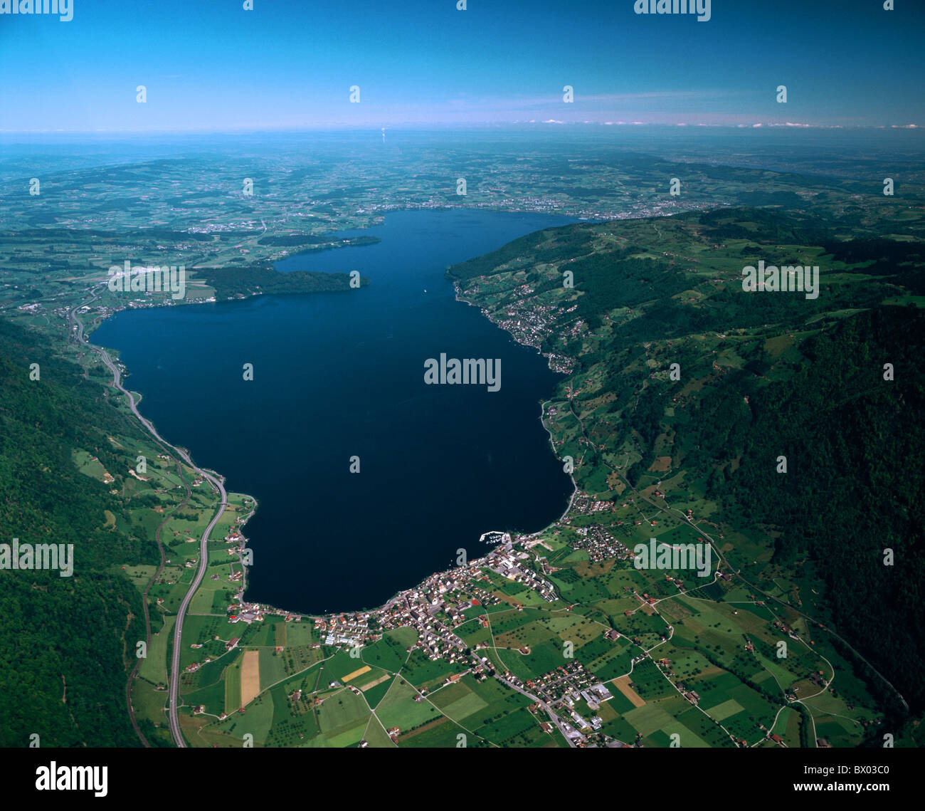 hinter Zürich kartographischen Luftbild Luftbilder zeigen Sie Landschaft der Schweiz von oben voller Schuss vor voraus an Stockfoto