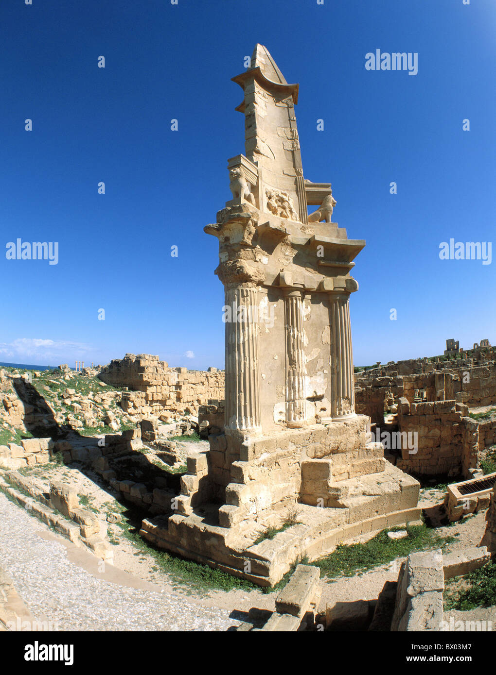 antik antike antike historische Libyen Mausoleum von bes. punischen Hellenistisch Ruinen Sabratha UNE Stockfoto