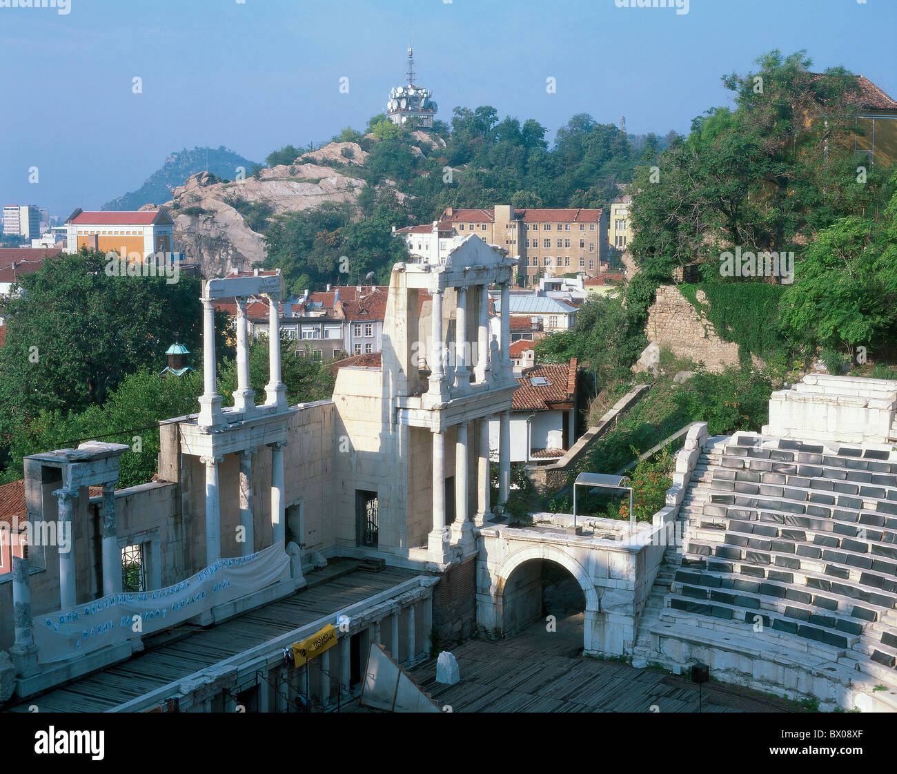 Amphitheater Antike Antike Antike Schneiden Teil Bühne Bau Bulgarien Plovdiv römische Säule Stockfoto