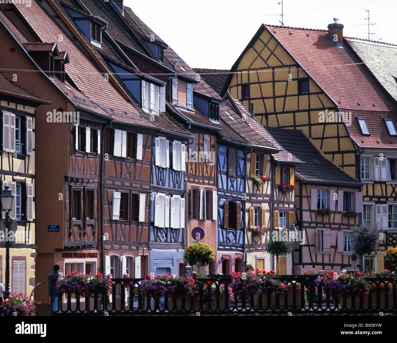 Colmar Elsass Fachwerkhäusern France Europe Terrasse Stockfoto