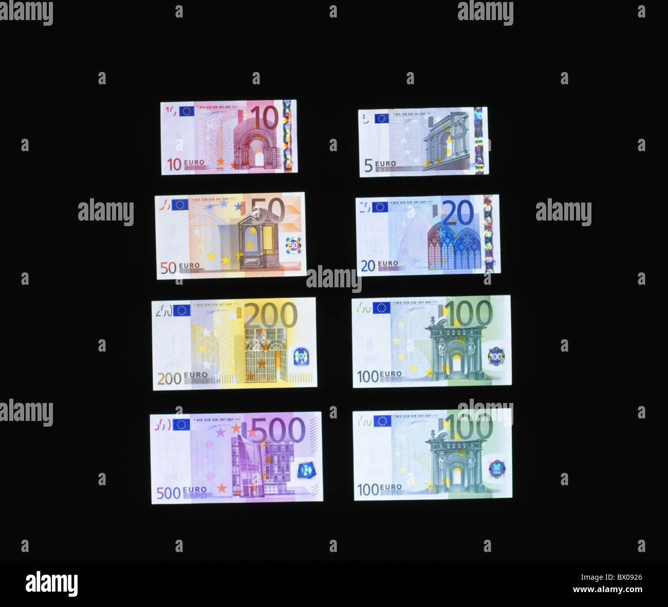 alles wirklich Marken Euroscheine Zeilen Währung zahlen Finanzen Stockfoto